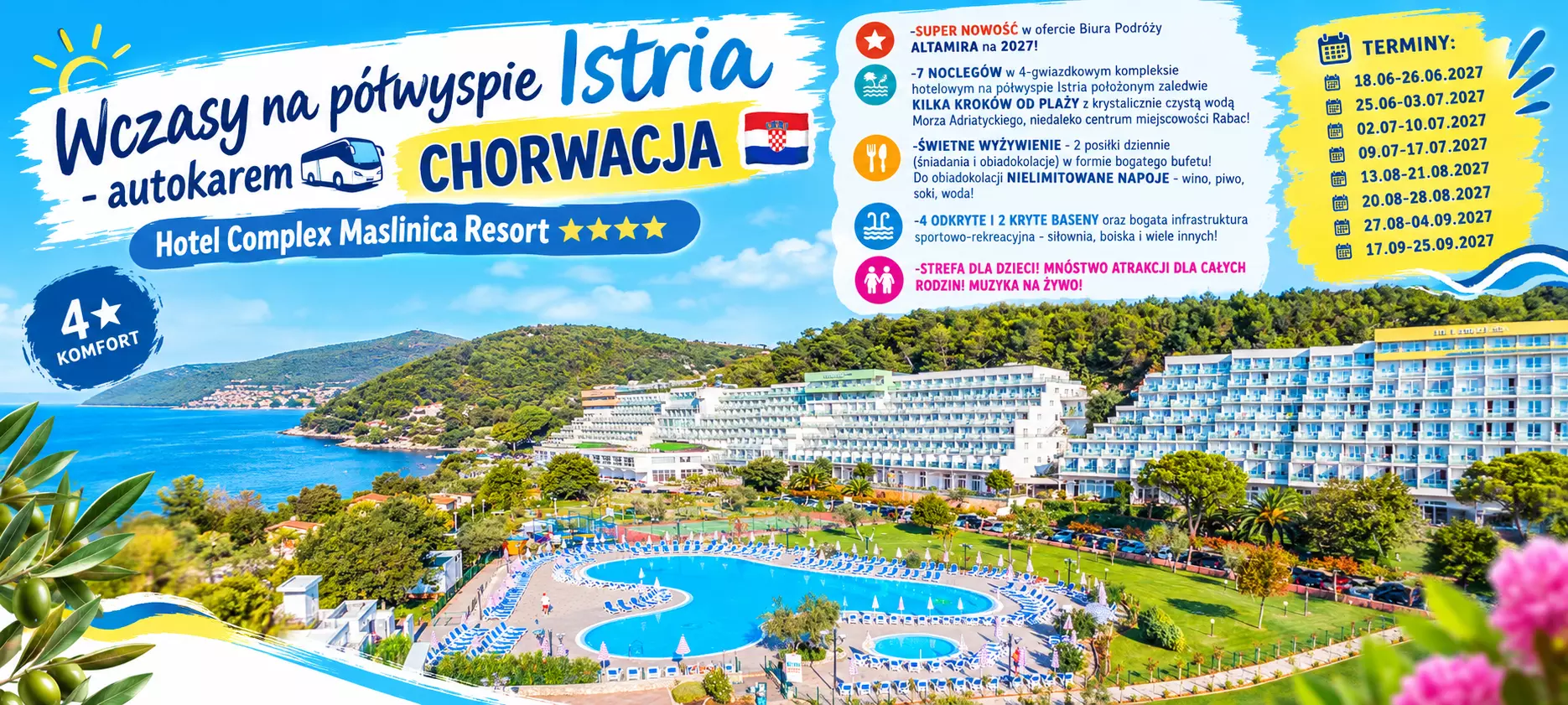 Wczasy na półwyspie Istria Autokarem - Hotel Complex Maslinica Resort